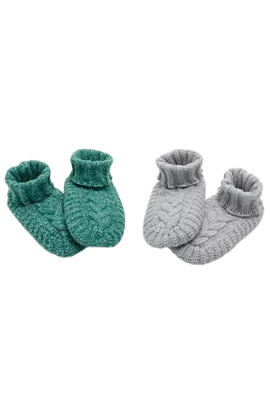 MUK LUKS Women's 2pk Shea Butter Fold Over Slipper Sock Green/Grey - Regular